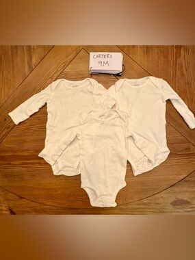 Carter's White Long-Sleeve Baby One-Piece Bodysuits - 3 Pack